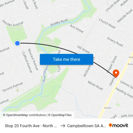 Stop 20 Fourth Ave - North West side to Campbelltown SA Australia map