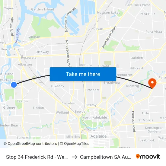 Stop 34 Frederick Rd - West side to Campbelltown SA Australia map