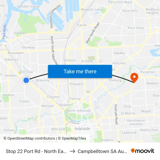 Stop 22 Port Rd - North East side to Campbelltown SA Australia map