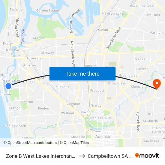 Zone B West Lakes Interchange - West side to Campbelltown SA Australia map