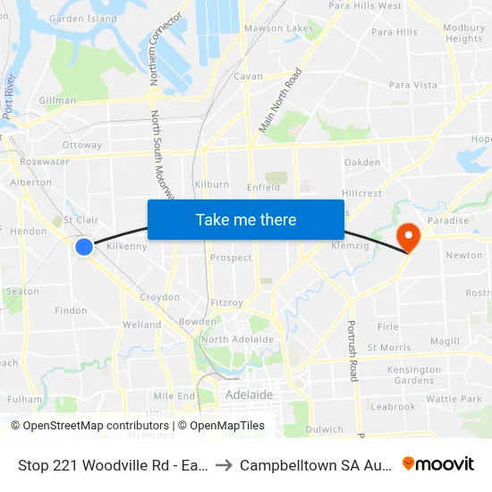 Stop 221 Woodville Rd - East side to Campbelltown SA Australia map