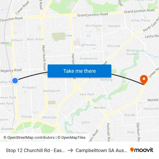 Stop 12 Churchill Rd - East side to Campbelltown SA Australia map