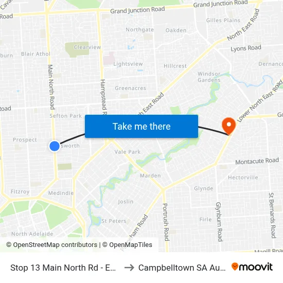 Stop 13 Main North Rd - East side to Campbelltown SA Australia map
