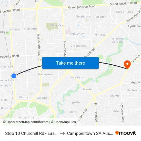 Stop 10 Churchill Rd - East side to Campbelltown SA Australia map