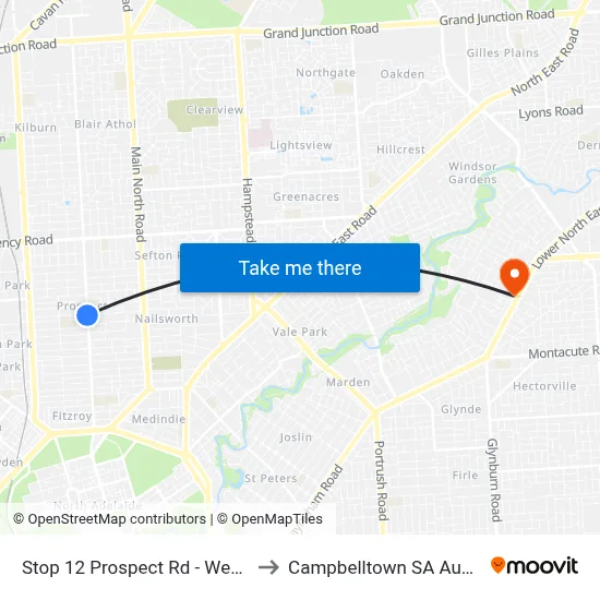 Stop 12 Prospect Rd - West side to Campbelltown SA Australia map
