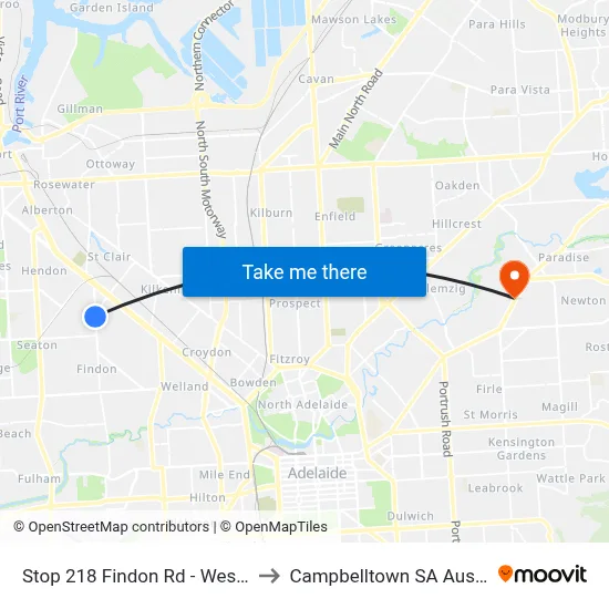Stop 218 Findon Rd - West side to Campbelltown SA Australia map