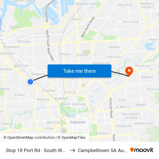 Stop 18 Port Rd - South West side to Campbelltown SA Australia map