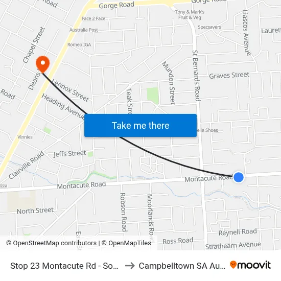 Stop 23 Montacute Rd - South side to Campbelltown SA Australia map