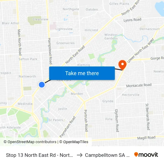 Stop 13 North East Rd - North West side to Campbelltown SA Australia map