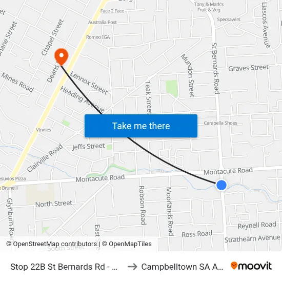 Stop 22B St Bernards Rd - West side to Campbelltown SA Australia map
