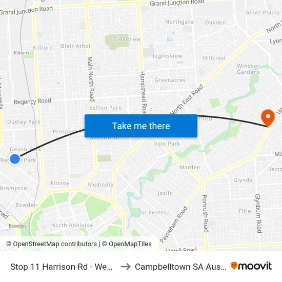 Stop 11 Harrison Rd - West side to Campbelltown SA Australia map