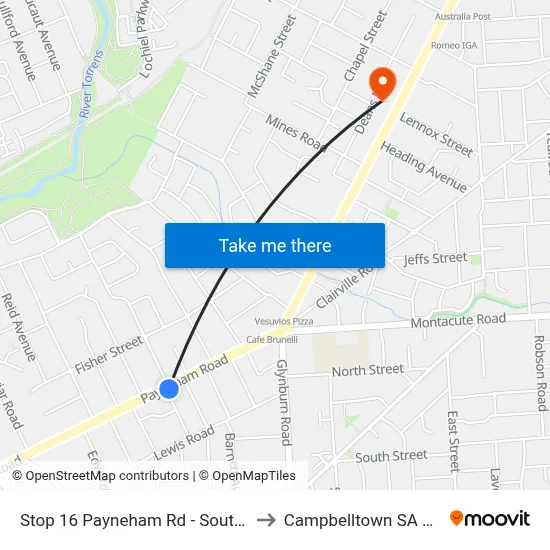 Stop 16 Payneham Rd - South East side to Campbelltown SA Australia map