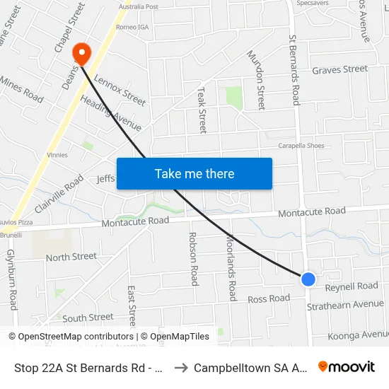 Stop 22A St Bernards Rd - East side to Campbelltown SA Australia map