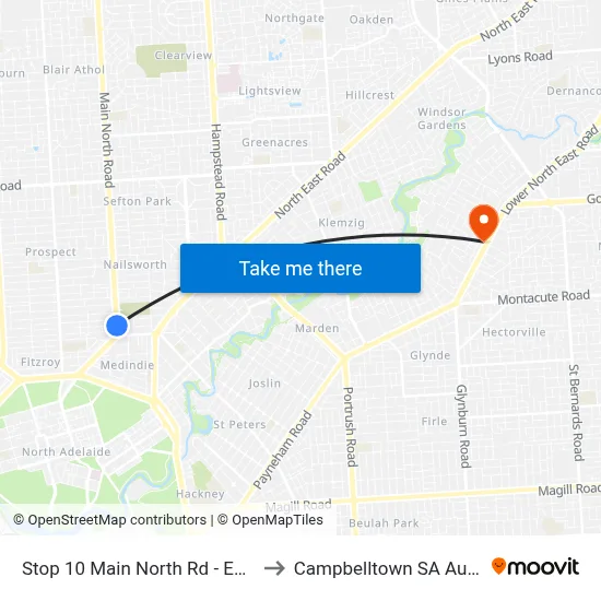 Stop 10 Main North Rd - East side to Campbelltown SA Australia map