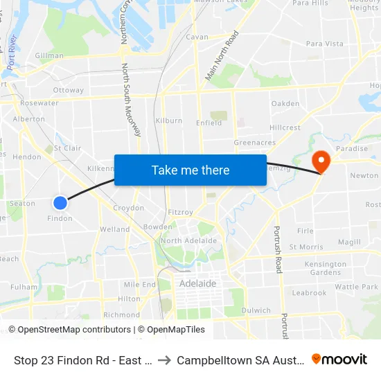 Stop 23 Findon Rd - East side to Campbelltown SA Australia map