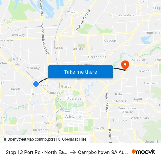 Stop 13 Port Rd - North East side to Campbelltown SA Australia map