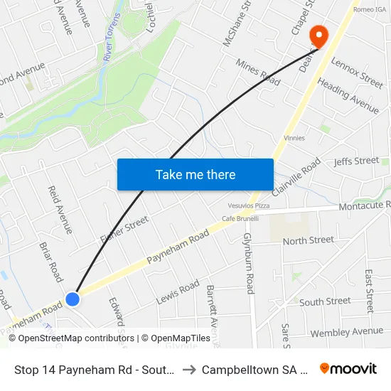 Stop 14 Payneham Rd - South East side to Campbelltown SA Australia map
