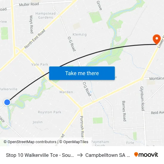 Stop 10 Walkerville Tce - South East side to Campbelltown SA Australia map