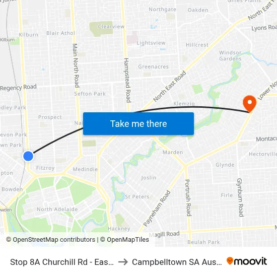 Stop 8A Churchill Rd - East side to Campbelltown SA Australia map