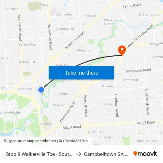 Stop 9 Walkerville Tce - South East side to Campbelltown SA Australia map