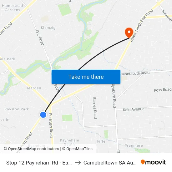 Stop 12 Payneham Rd - East side to Campbelltown SA Australia map