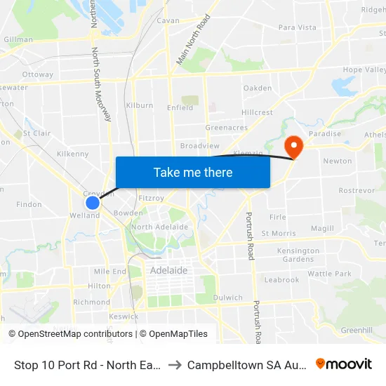 Stop 10 Port Rd - North East side to Campbelltown SA Australia map