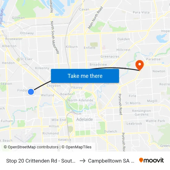 Stop 20 Crittenden Rd - South West side to Campbelltown SA Australia map