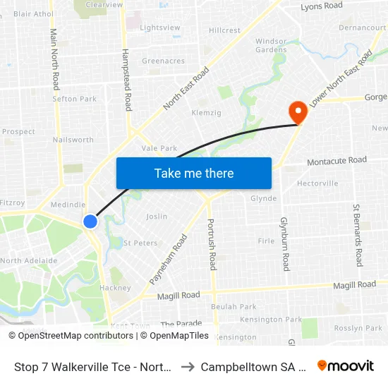 Stop 7 Walkerville Tce - North West side to Campbelltown SA Australia map