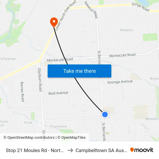 Stop 21 Moules Rd - North side to Campbelltown SA Australia map