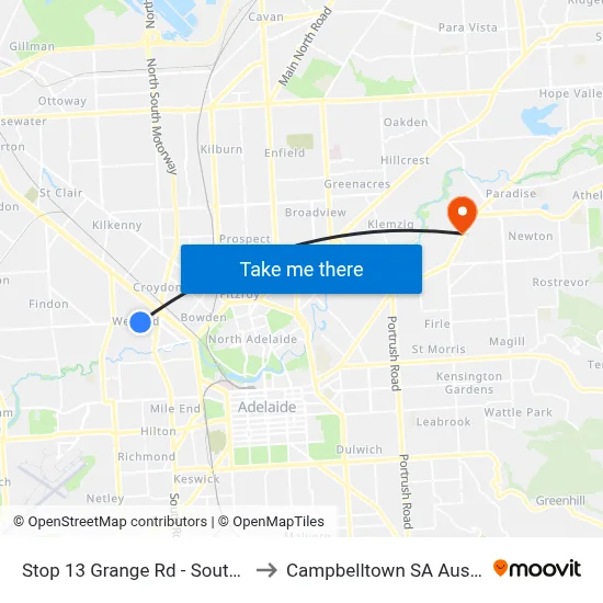 Stop 13 Grange Rd - South side to Campbelltown SA Australia map