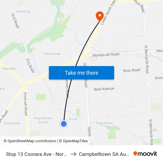 Stop 13 Coorara Ave - North side to Campbelltown SA Australia map