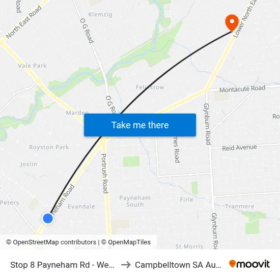 Stop 8 Payneham Rd - West side to Campbelltown SA Australia map