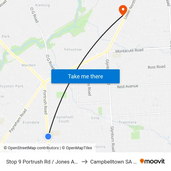 Stop 9 Portrush Rd / Jones Ave - East side to Campbelltown SA Australia map