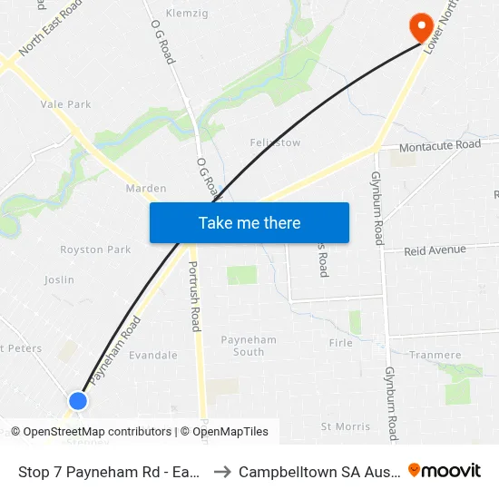 Stop 7 Payneham Rd - East side to Campbelltown SA Australia map