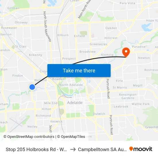 Stop 205 Holbrooks Rd - West side to Campbelltown SA Australia map