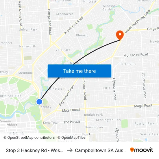 Stop 3 Hackney Rd - West side to Campbelltown SA Australia map
