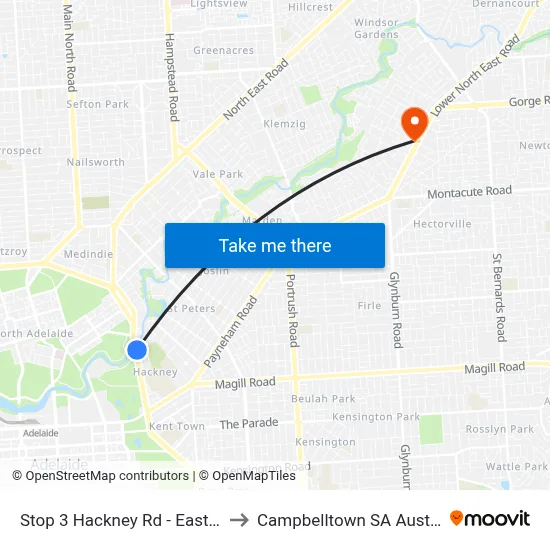 Stop 3 Hackney Rd - East side to Campbelltown SA Australia map