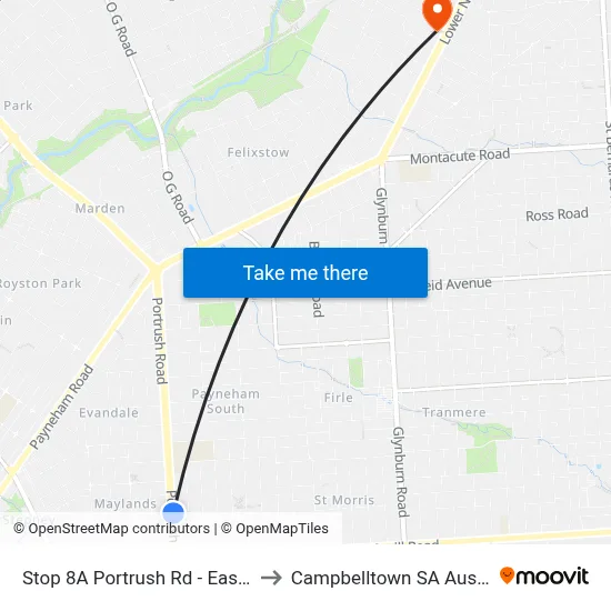 Stop 8A Portrush Rd - East side to Campbelltown SA Australia map