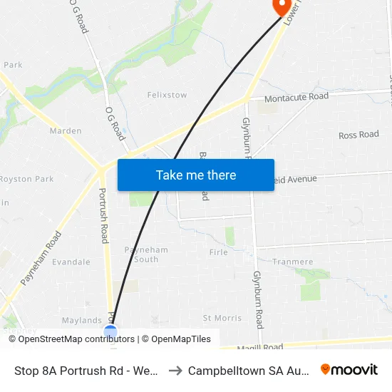 Stop 8A Portrush Rd - West side to Campbelltown SA Australia map