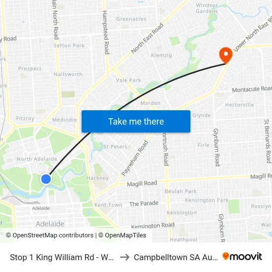 Stop 1 King William Rd - West side to Campbelltown SA Australia map