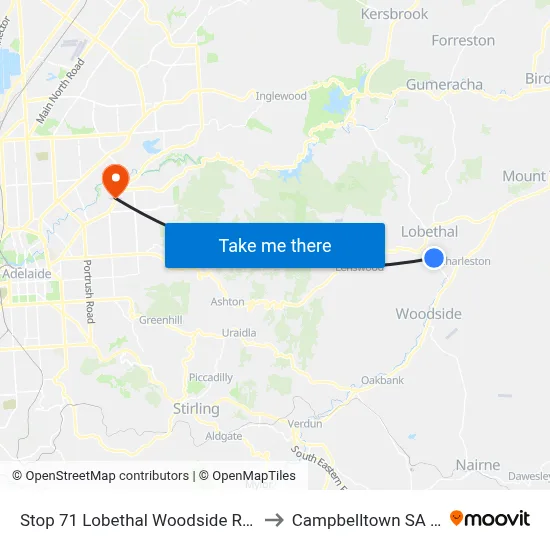 Stop 71 Lobethal Woodside Rd - North side to Campbelltown SA Australia map