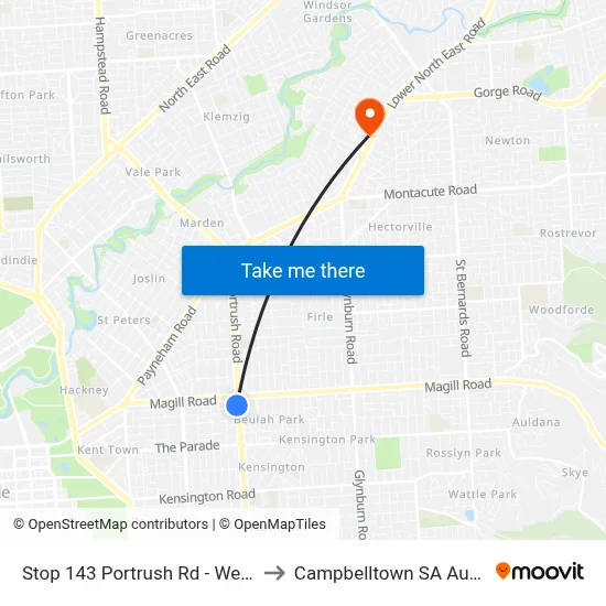 Stop 143 Portrush Rd - West side to Campbelltown SA Australia map