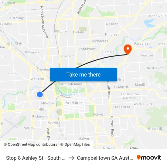 Stop 8 Ashley St - South side to Campbelltown SA Australia map