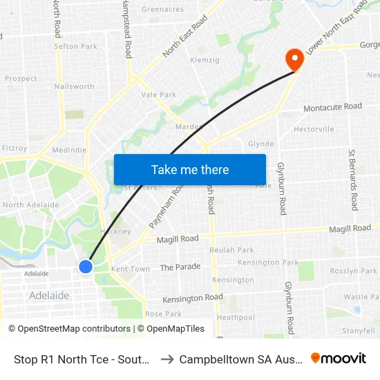 Stop R1 North Tce - South side to Campbelltown SA Australia map