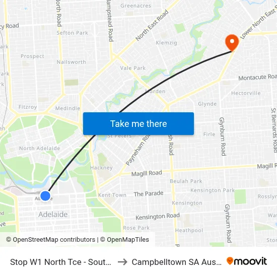 Stop W1 North Tce - South side to Campbelltown SA Australia map