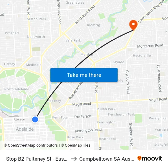 Stop B2 Pulteney St - East side to Campbelltown SA Australia map