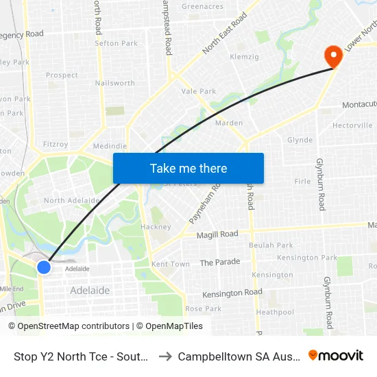 Stop Y2 North Tce - South side to Campbelltown SA Australia map