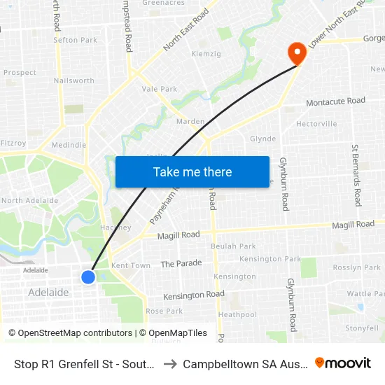 Stop R1 Grenfell St - South side to Campbelltown SA Australia map