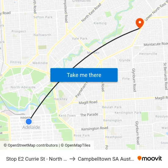 Stop E2 Currie St - North side to Campbelltown SA Australia map