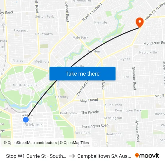 Stop W1 Currie St - South side to Campbelltown SA Australia map